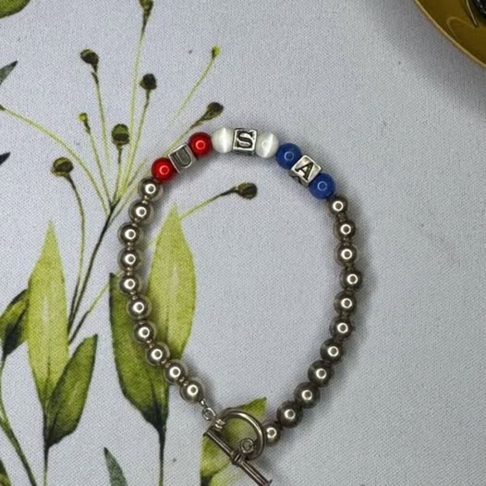 USA braclet Women's Silver and Red Jewellery